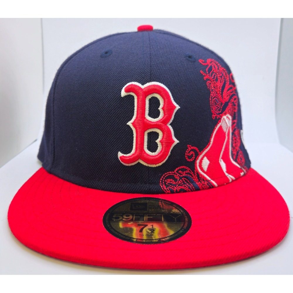 New Era 59FIFTY Boston Red Sox Fitted Hat Navy Red Side Embroidery Size 7 1/2